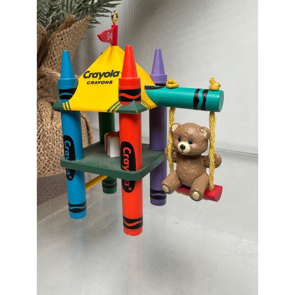 Hallmark Crayola Crayons Ornament 1994 Bright Playful Colors Bear On Swing QX527 - Picture 5 of 11